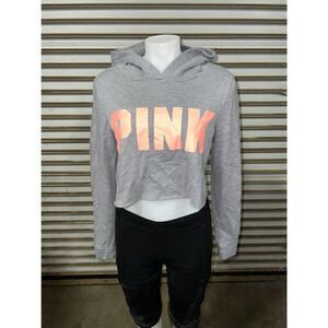 Victoria Secret Pink hoodie crop pullover long sleeve gray with Pink size XS